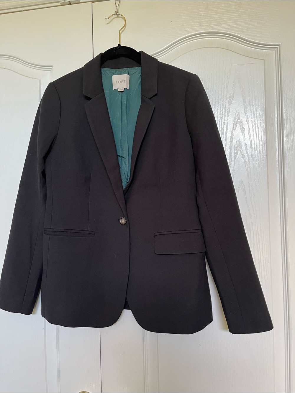 LOFT Black Women's Single-Button Blazer with Teal Lining